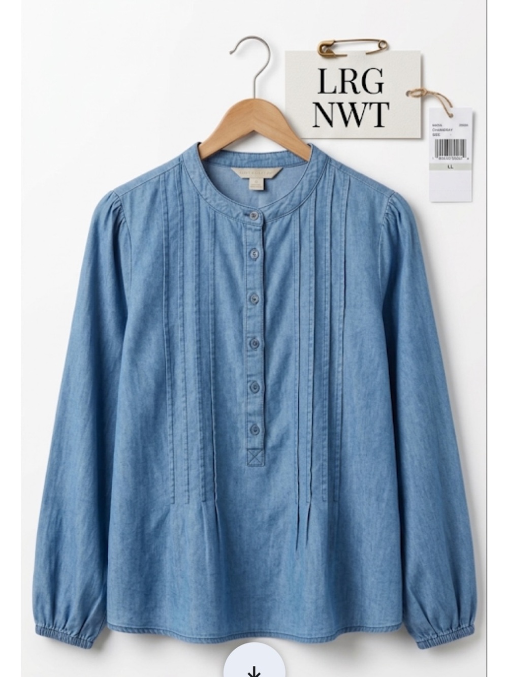 Hope& Harlow nwt Blue Pintuck Cotton Blouse soft comfy